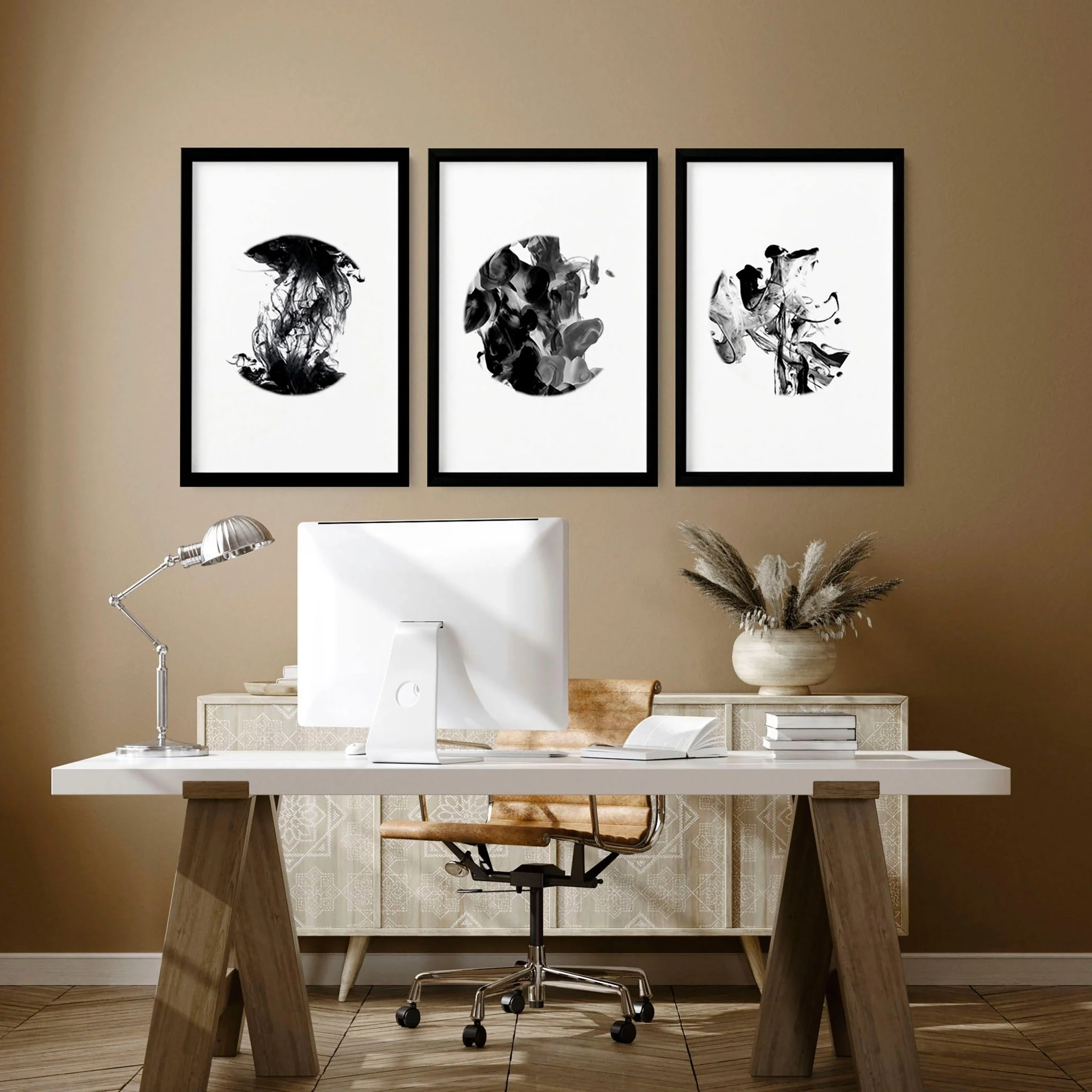 Abstract wall art set of 3 | set of 3 framed wall art for office - Image 3
