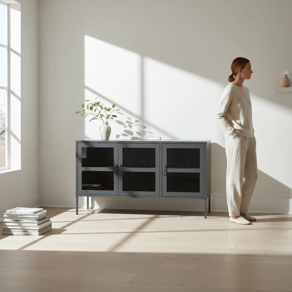 Acier Three Door Grey Metal Sideboard - Image 2
