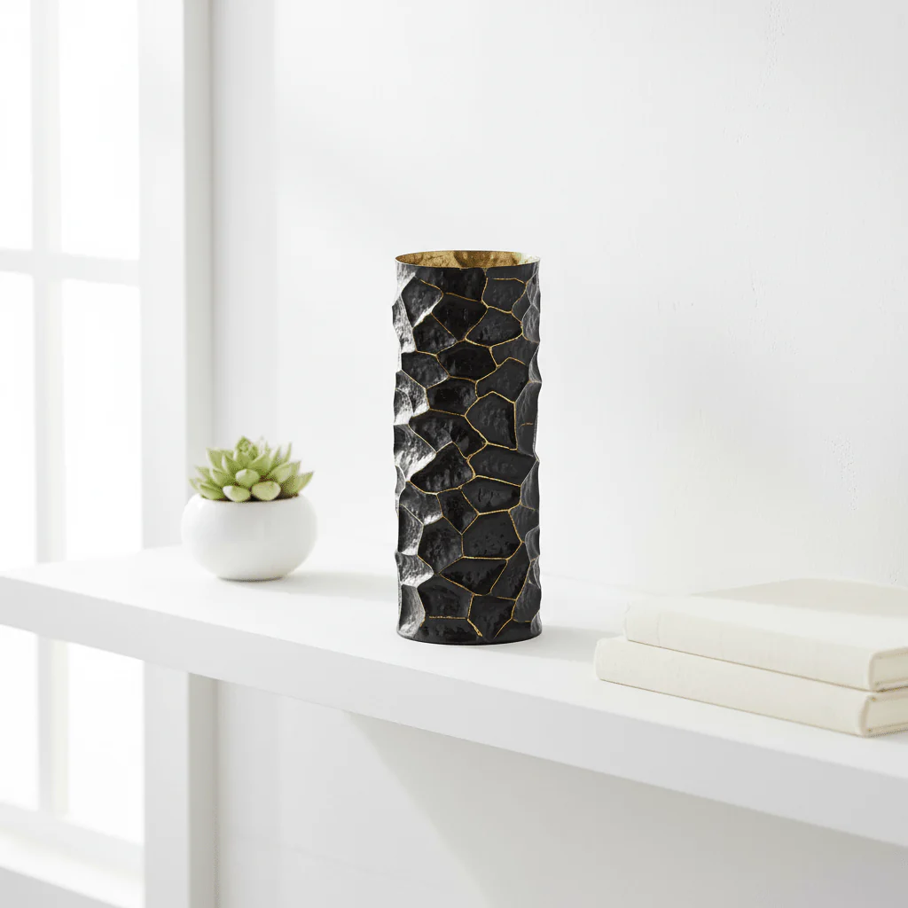 Akola Largemetal Vase In Black And Gold - Image 3