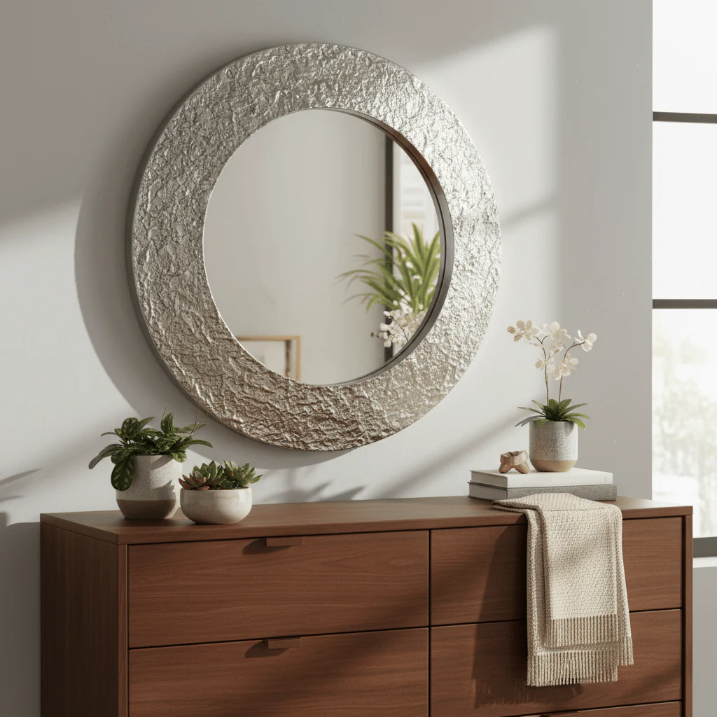 Akola Nickle Finish Round Wall Mirror - Image 3