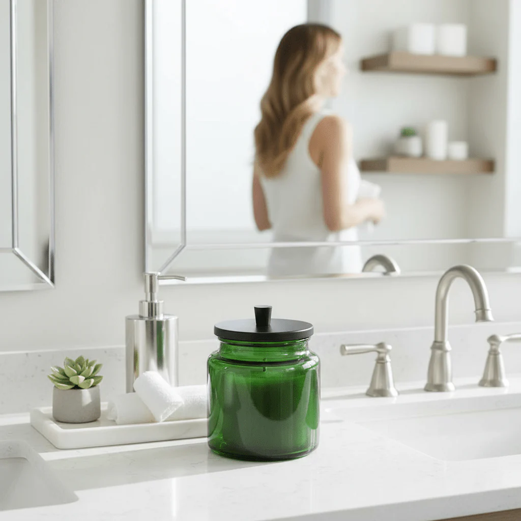 Allegra Kiara Green Glass Bathroom Jar - Image 2