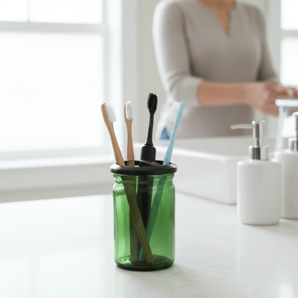 Allegra Kiara Green Glass Toothbrush Holder - Image 6