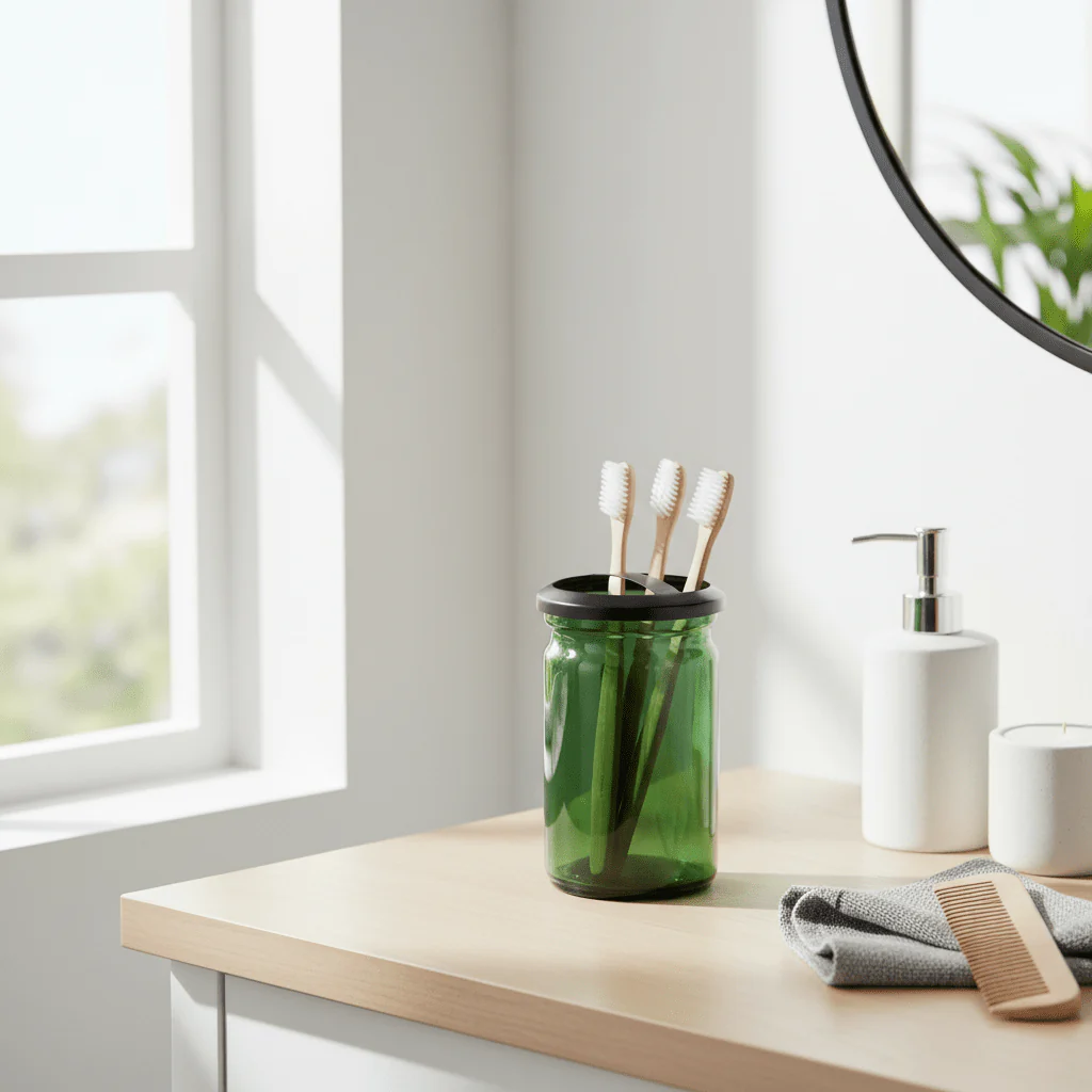 Allegra Kiara Green Glass Toothbrush Holder - Image 7