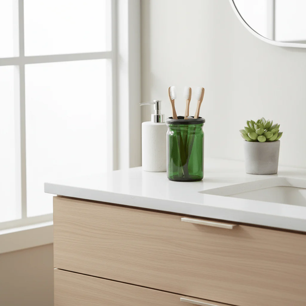Allegra Kiara Green Glass Toothbrush Holder - Image 8