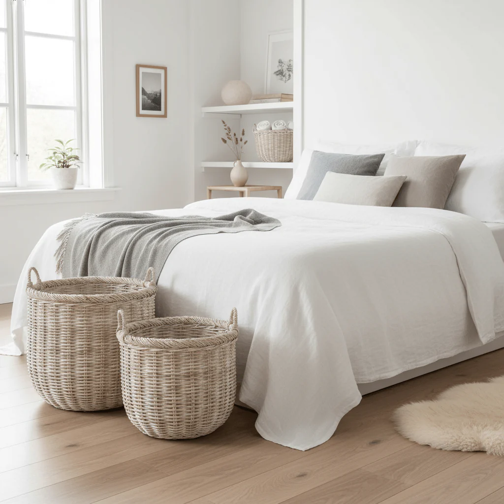 Argento Whitewash Rattan Storage Baskets- Set of 3 - Image 3