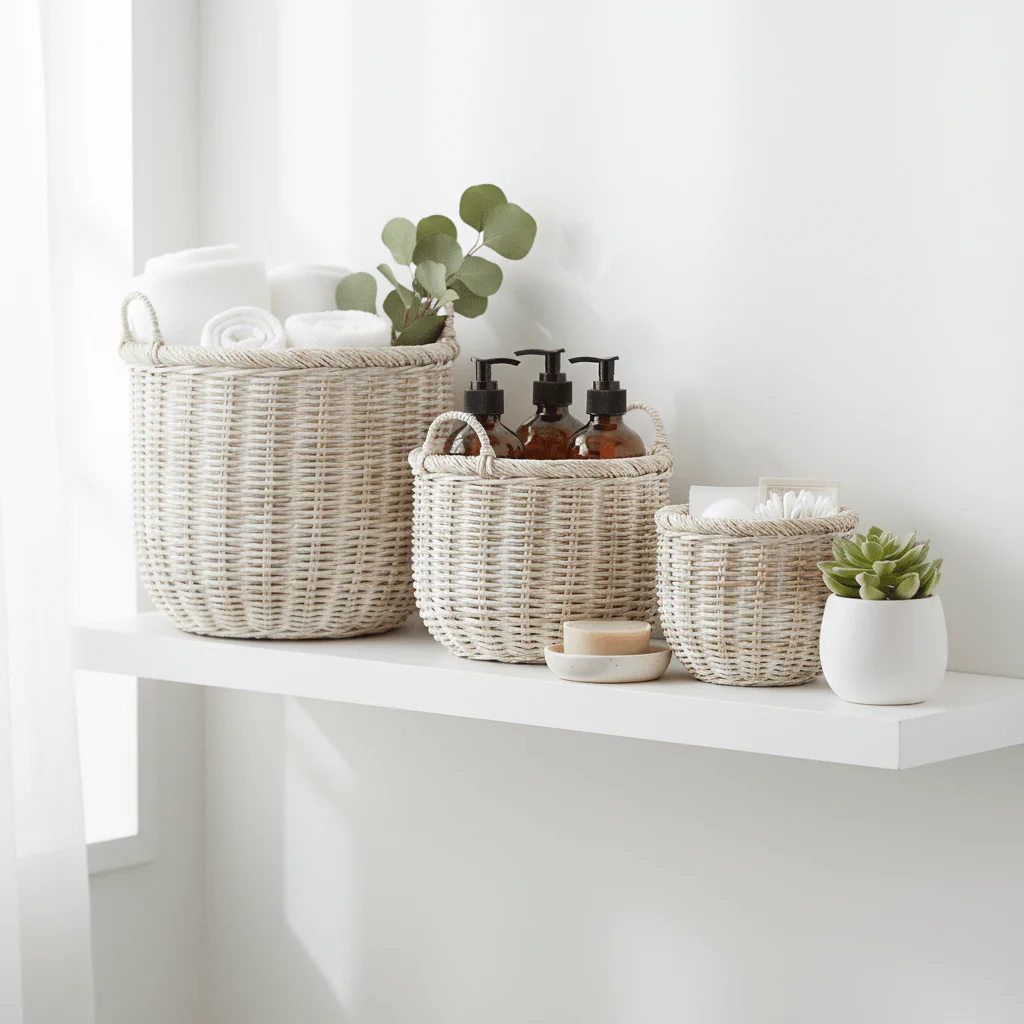 Argento Whitewash Rattan Storage Baskets- Set of 3 - Image 4