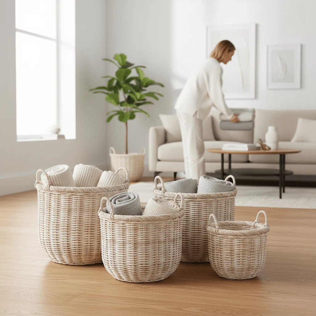 Argento Whitewash Rattan Storage Baskets- Set of 3 - Image 5
