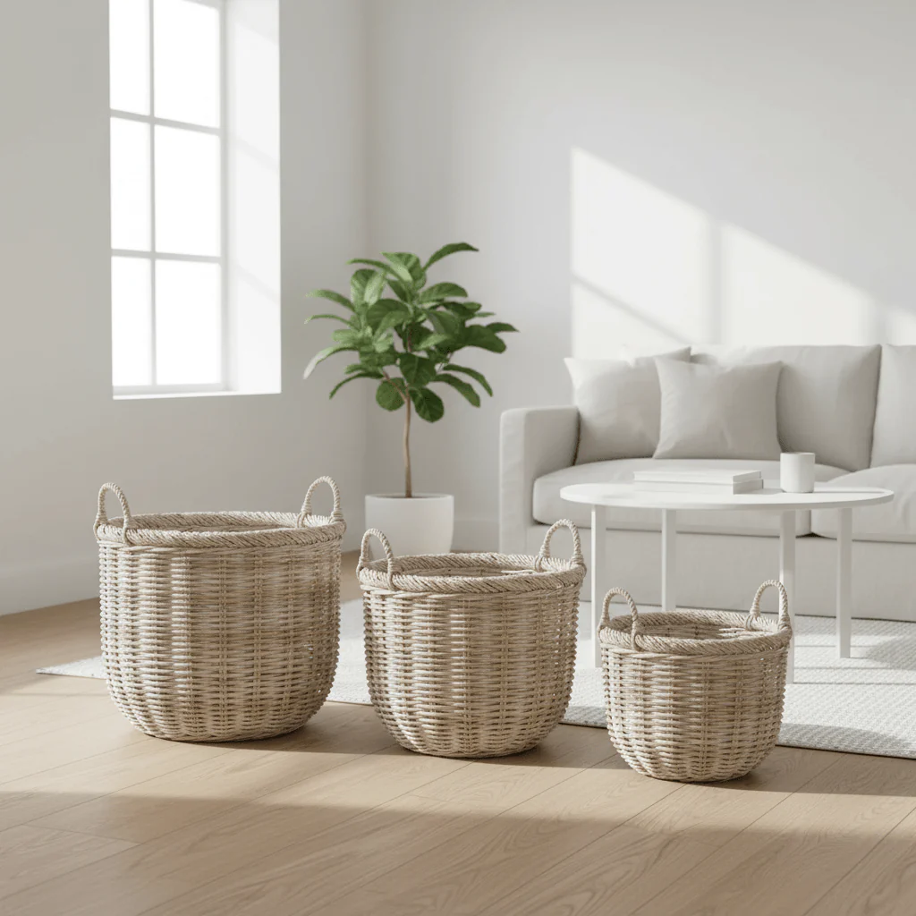 Argento Whitewash Rattan Storage Baskets- Set of 3 - Image 6