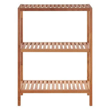 Arla 3 Tier Walnut Wood Bathroom Shelf Unit - Image 9