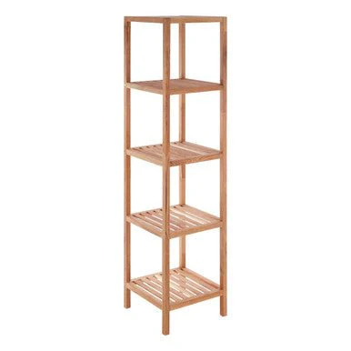 ARLA 5 Tier Walnut Wood Bathroom Shelf Unit - Image 5