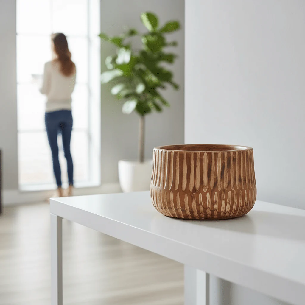 Arlo Large Brown And Natural Wooden Planter - Image 2