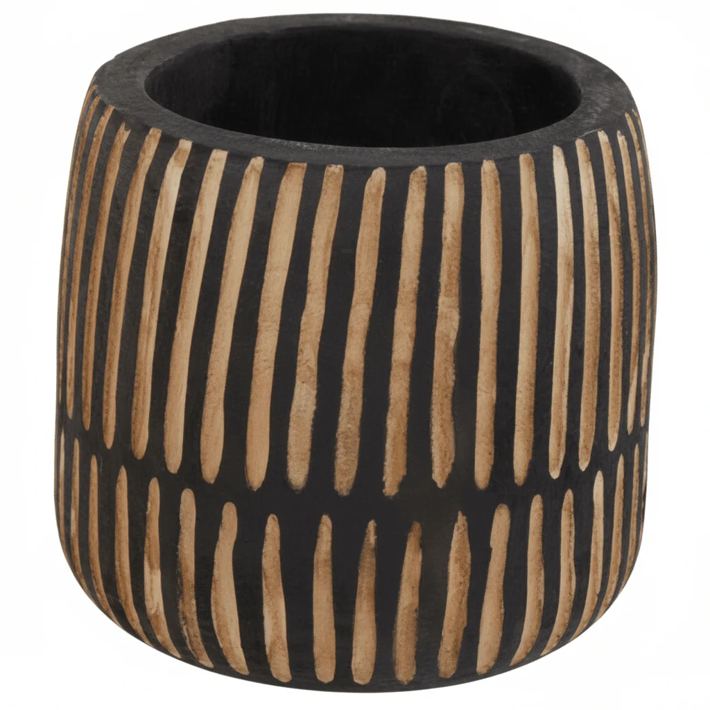 Arlo Large Engraved Natural And Black Wooden Planter