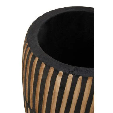 Arlo Large Engraved Natural And Black Wooden Planter - Image 11