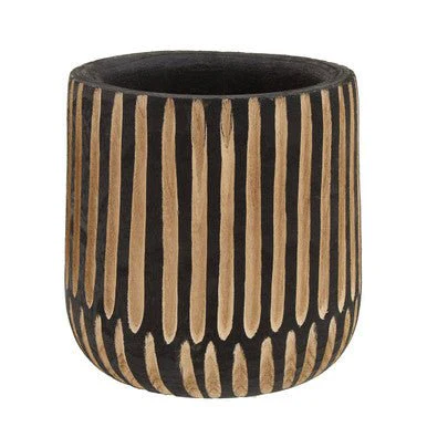 Arlo Large Engraved Natural And Black Wooden Planter - Image 12