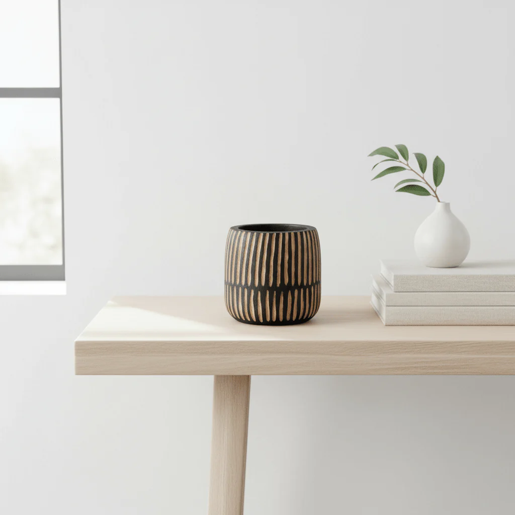Arlo Large Engraved Natural And Black Wooden Planter - Image 3