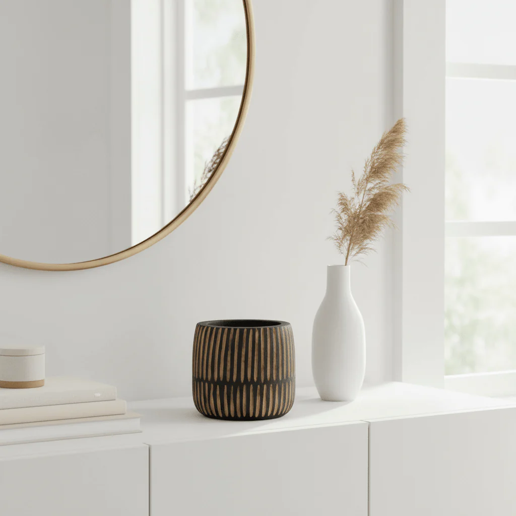 Arlo Large Engraved Natural And Black Wooden Planter - Image 4