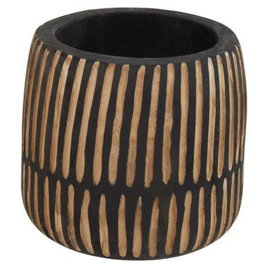 Arlo Large Engraved Natural And Black Wooden Planter - Image 5