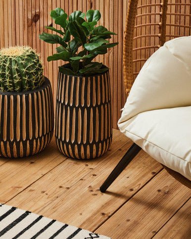 Arlo Large Engraved Natural And Black Wooden Planter - Image 8