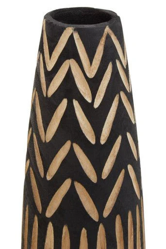 Arlo Large Wooden Engraved Vase In Black And Natural - Image 15