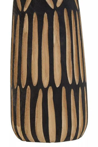 Arlo Large Wooden Engraved Vase In Black And Natural - Image 16
