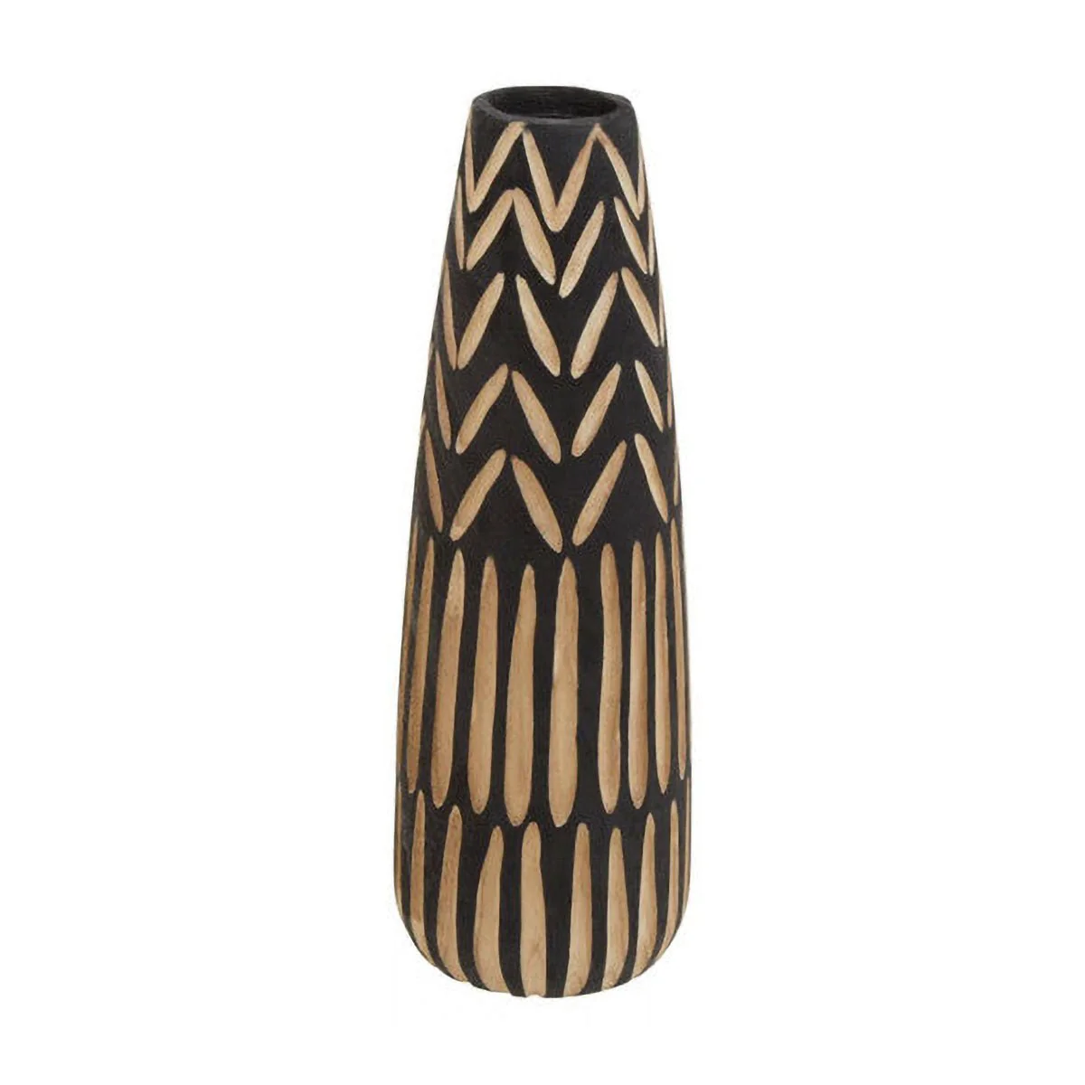 Arlo Large Wooden Engraved Vase In Black And Natural - Image 8