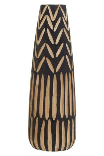 Arlo Large Wooden Engraved Vase In Black And Natural - Image 9
