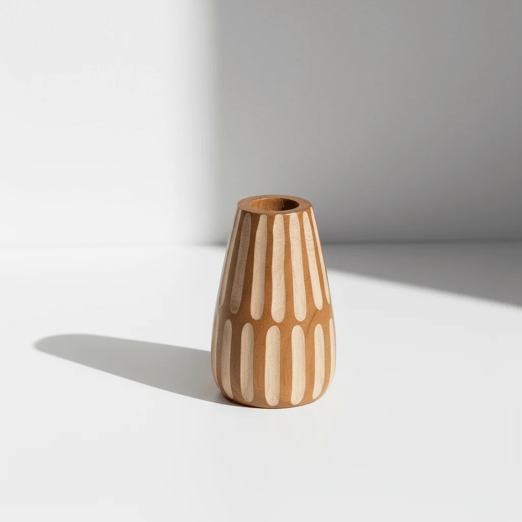 Arlo Small Brown And Natural Wooden Vase - Image 4