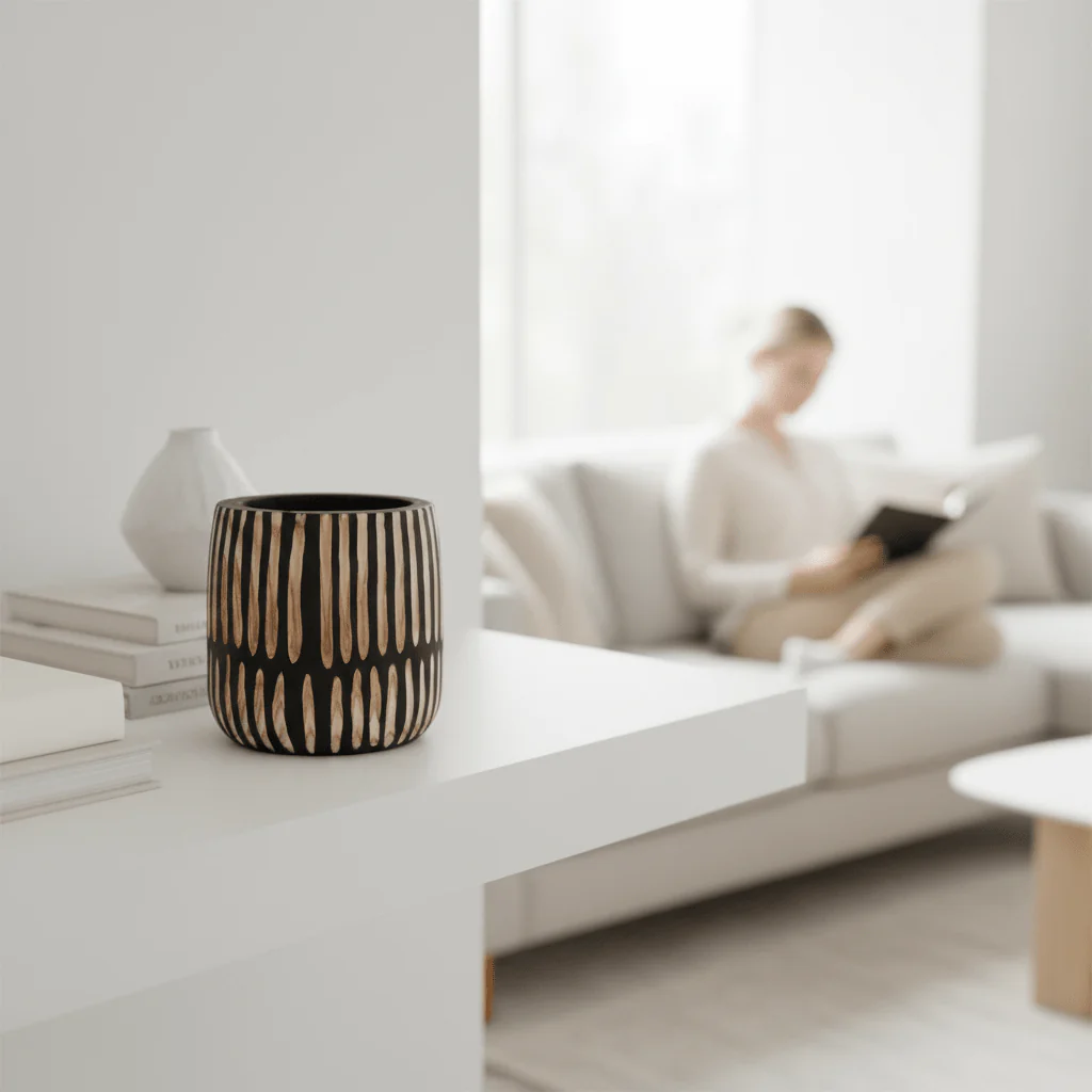 Arlo Small Engraved Natural And Black Planter - Image 2
