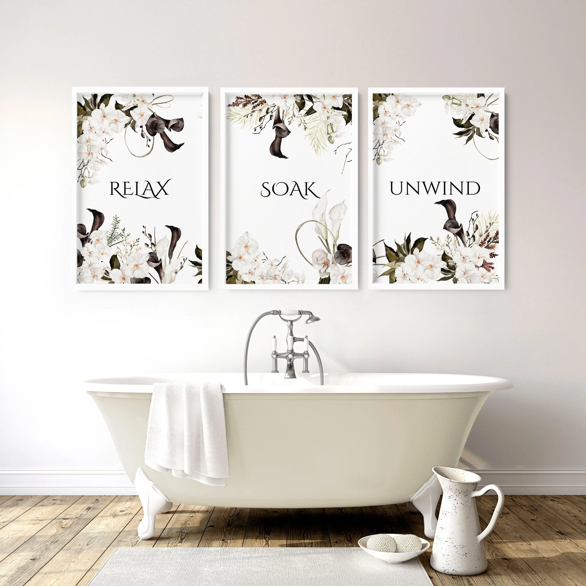Bathroom Wall Art Black & White Set of 3 Prints - Image 3