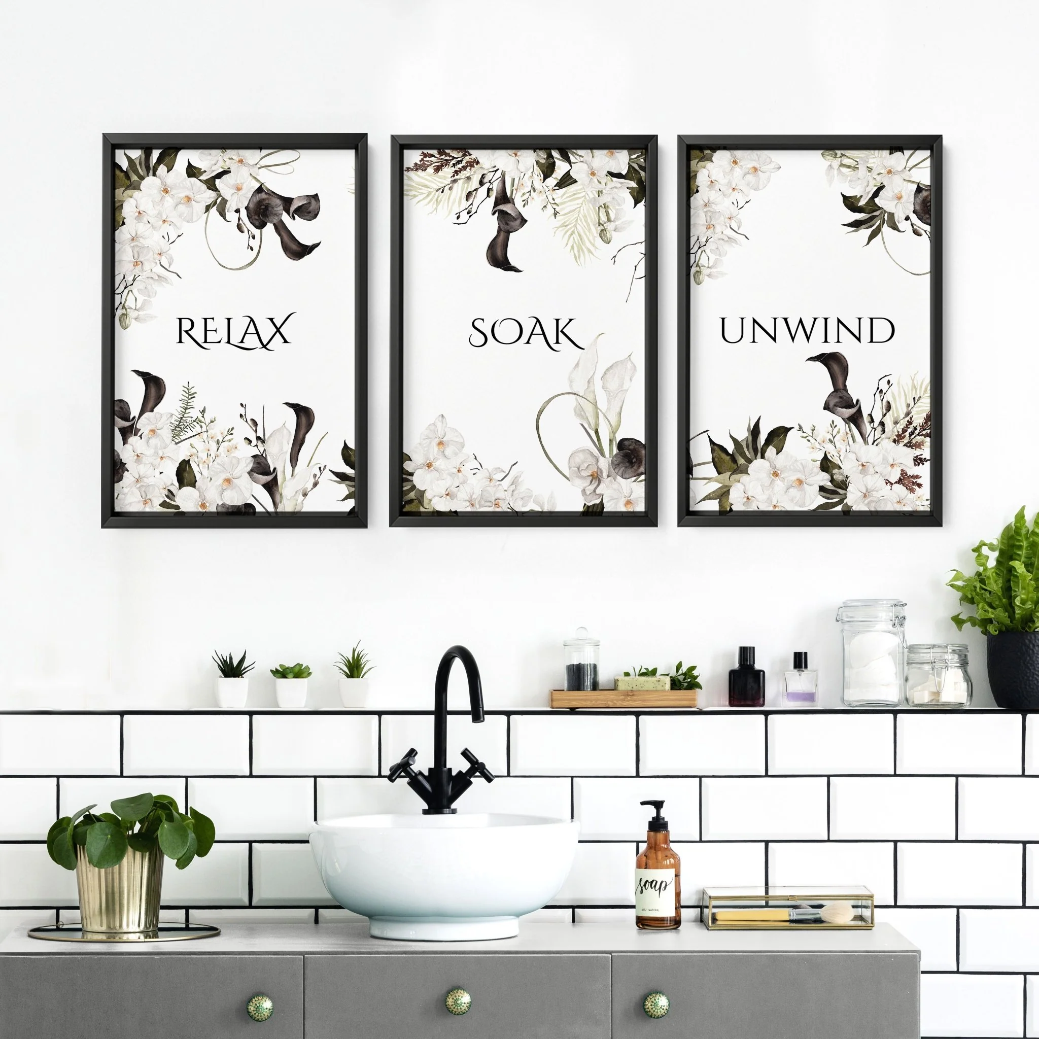 Bathroom Wall Art Black & White Set of 3 Prints - Image 4