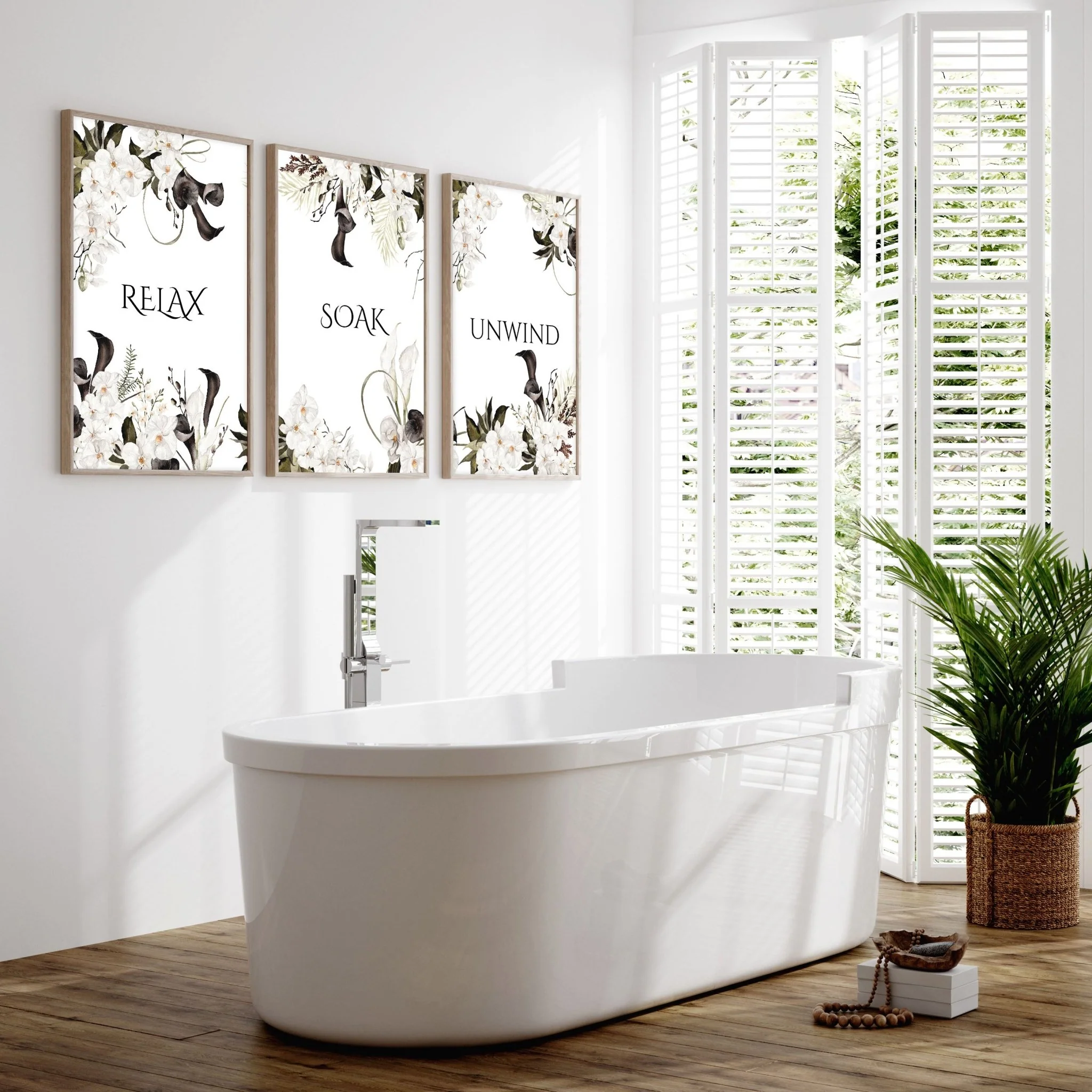 Bathroom Wall Art Black & White Set of 3 Prints - Image 5