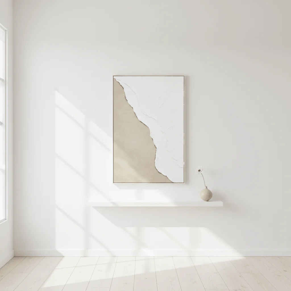 Astratto Canvas Natural And White Textured Plaster Wall Art - Image 3