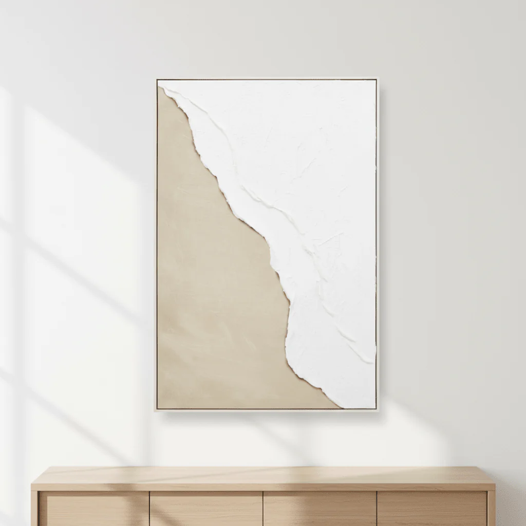 Astratto Canvas Natural And White Textured Plaster Wall Art - Image 4