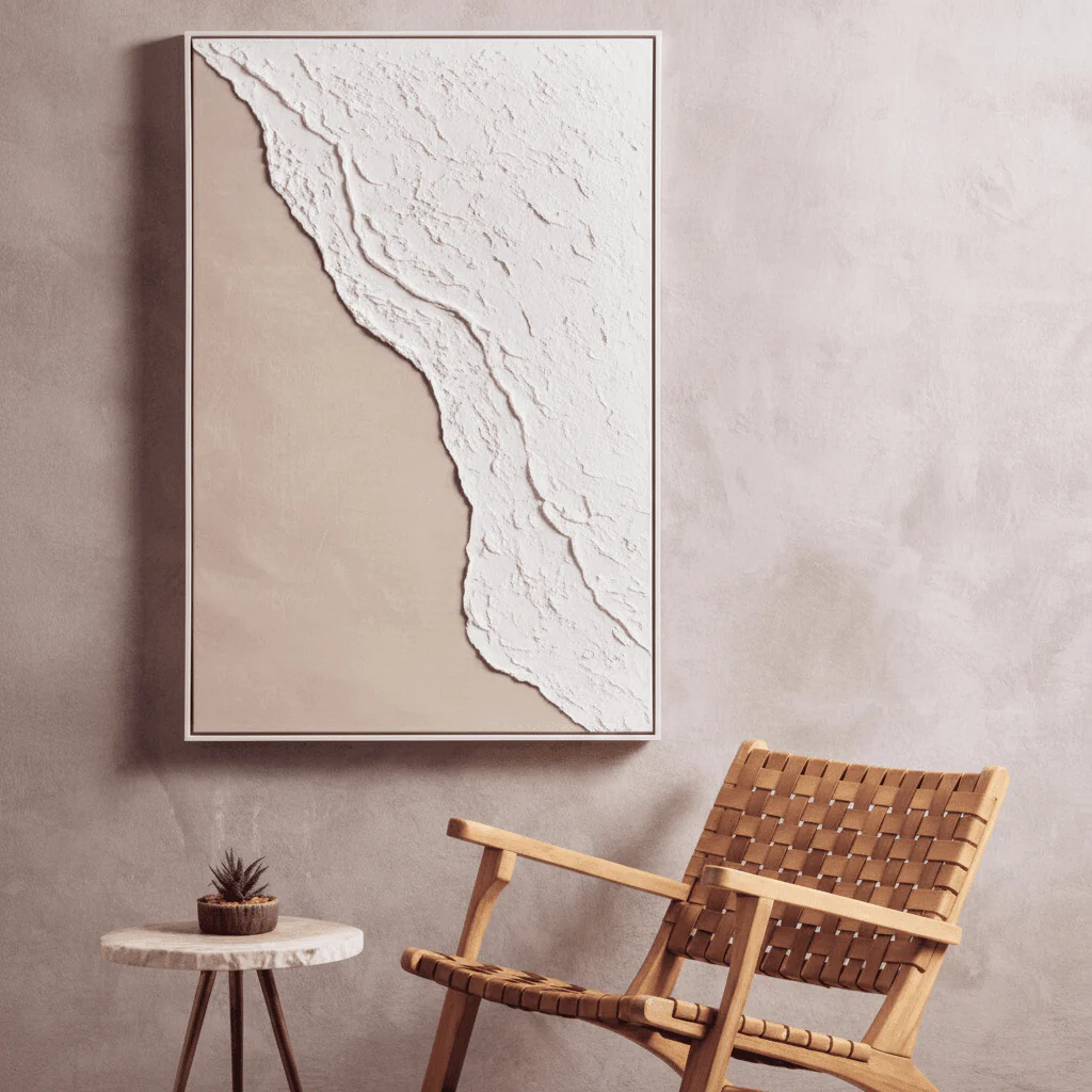 Astratto Canvas Natural And White Textured Plaster Wall Art - Image 5