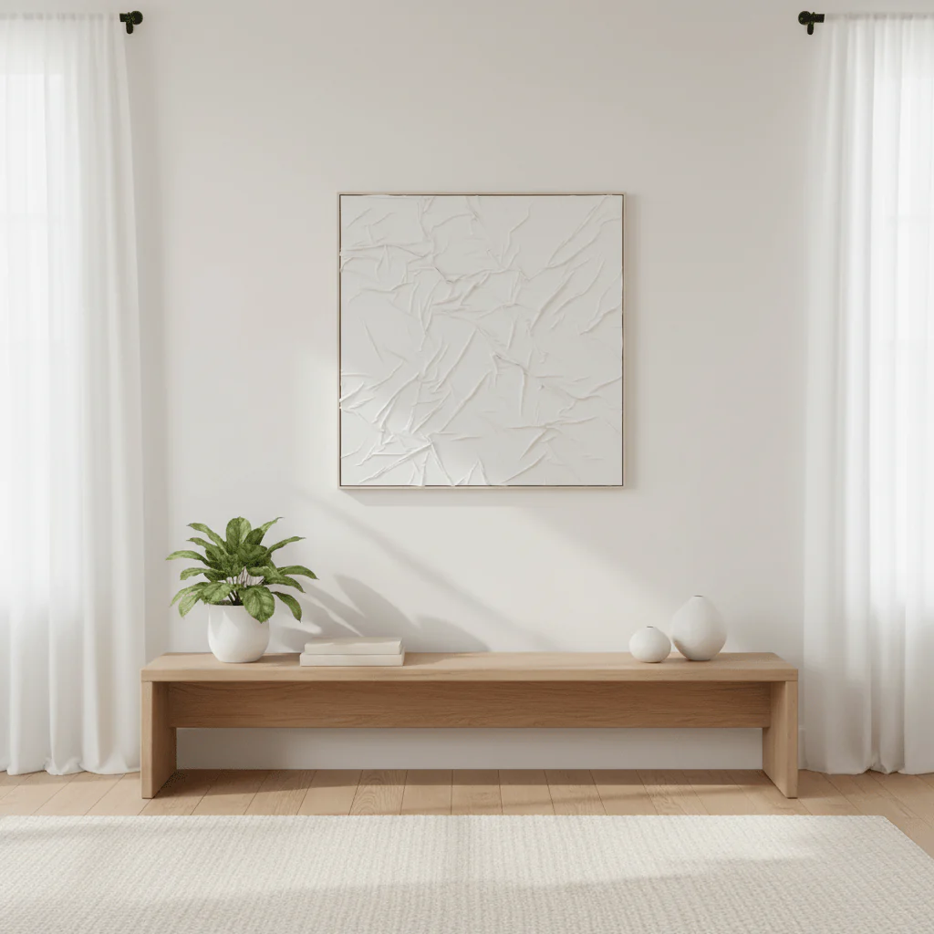 Astratto Canvas White Pleated Fabric Hand Painted Wall Art - Image 3