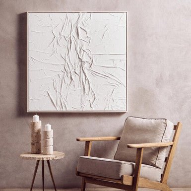 Astratto Canvas White Pleated Fabric Hand Painted Wall Art - Image 6