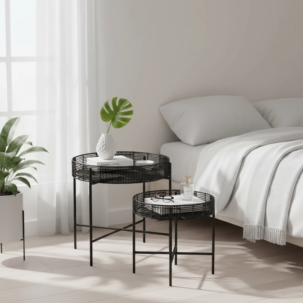 Batu Set of 2 Black Rattan Side Tables - Image 4