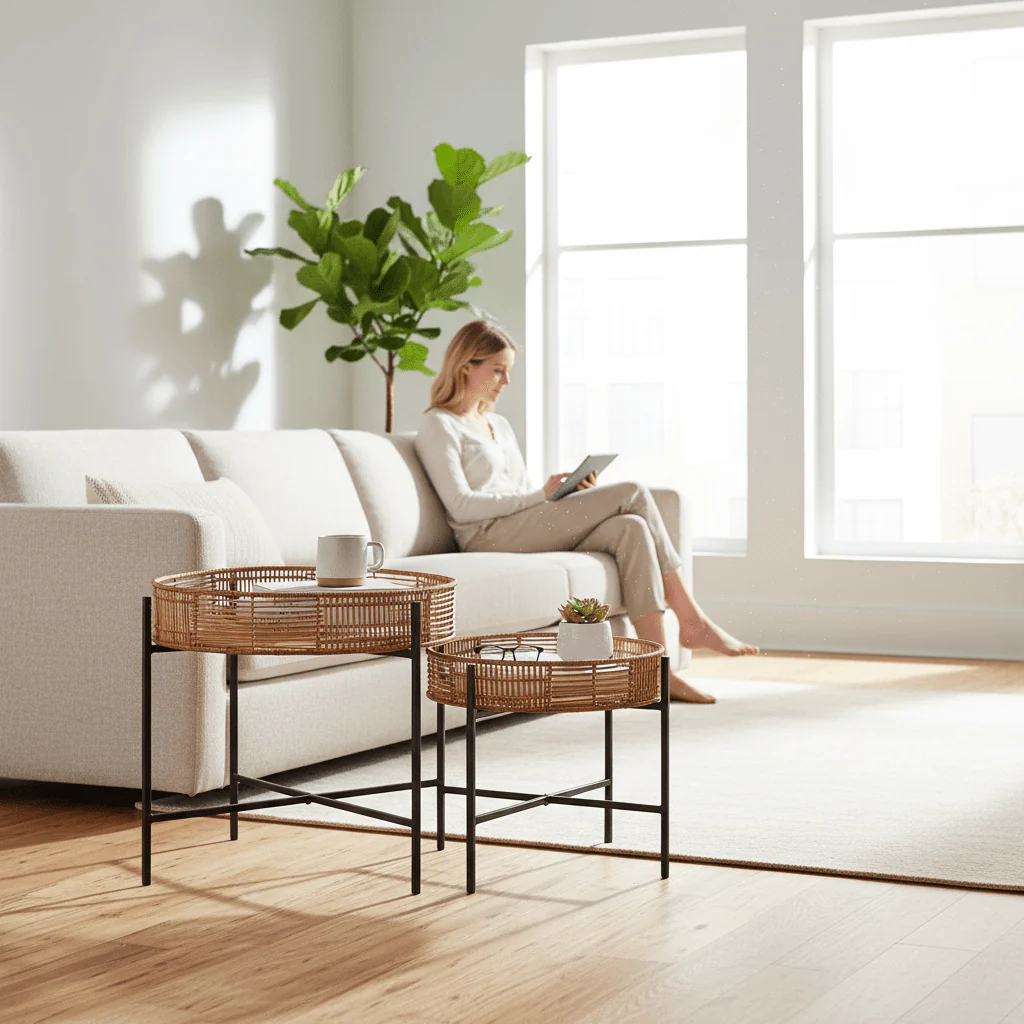 Batu Set of 2 Natural Rattan Side Tables - Image 2
