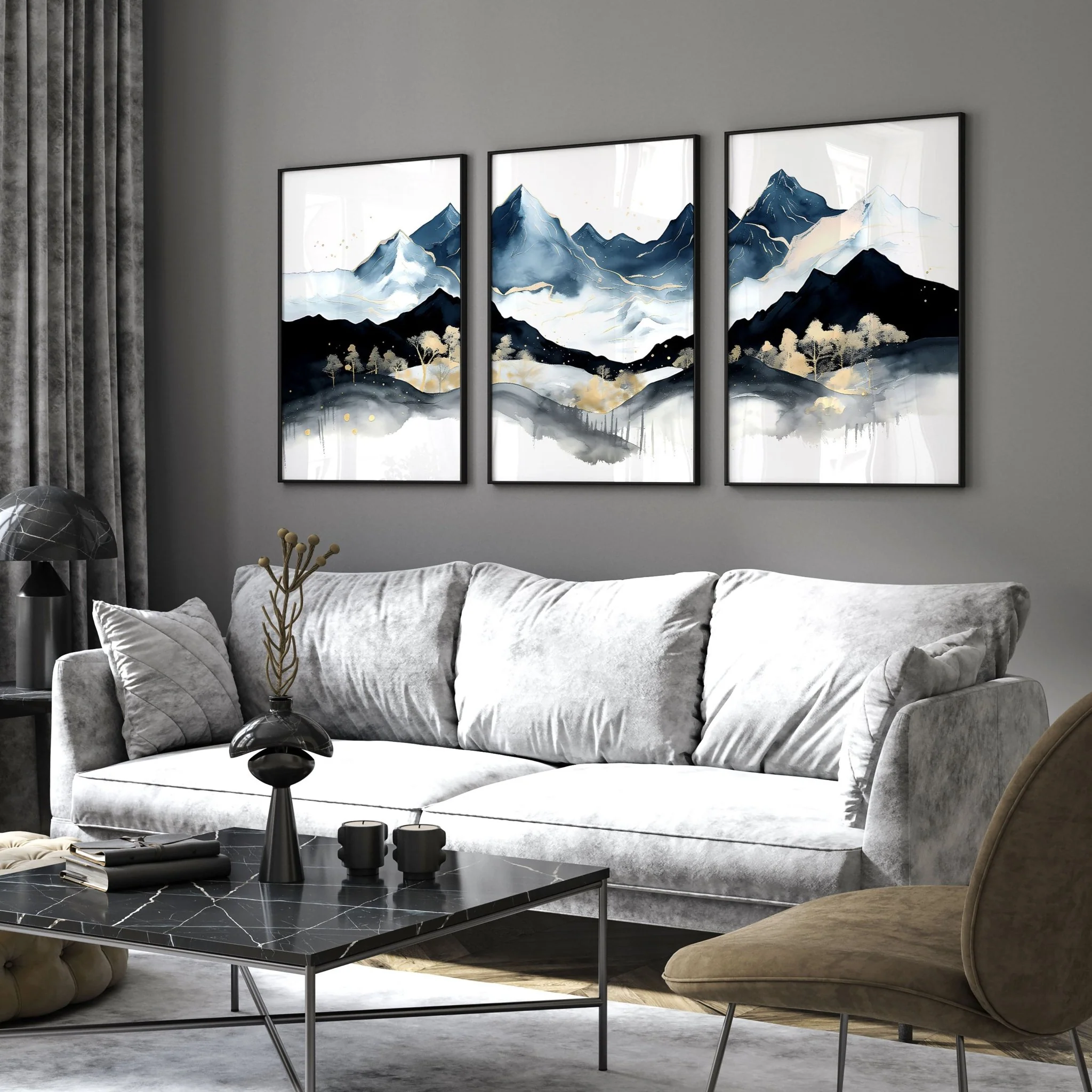 Blue Living Room Wall Art | Set of 3 wall art prints - Image 4