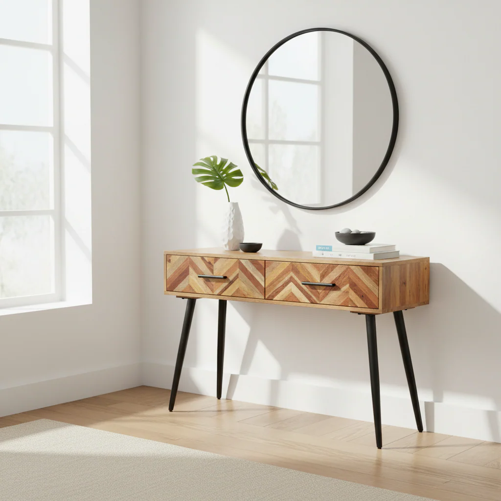 Boho Two Drawer Mango Wood Console Table - Image 4