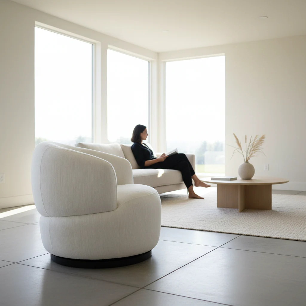 Bordo Textured Cream Curved Swivel Chair - Image 2