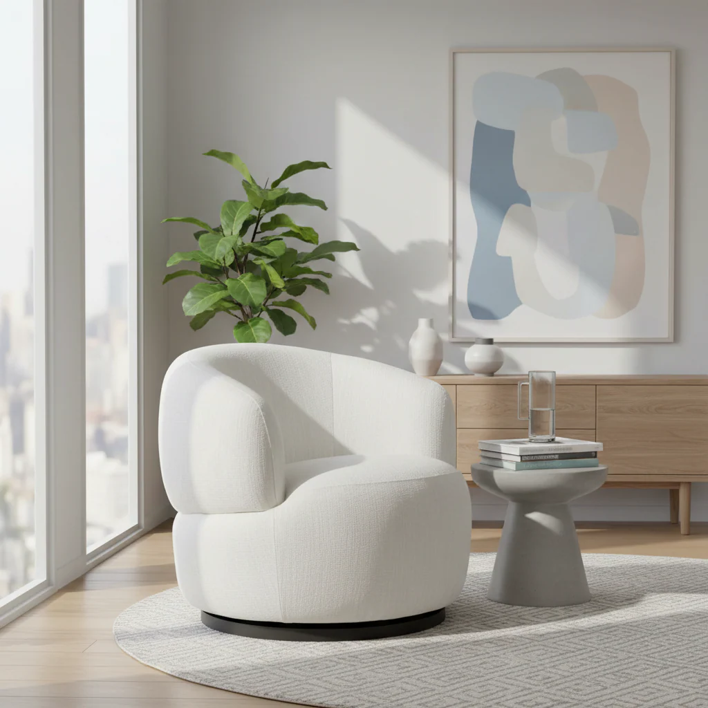 Bordo Textured Cream Curved Swivel Chair - Image 3