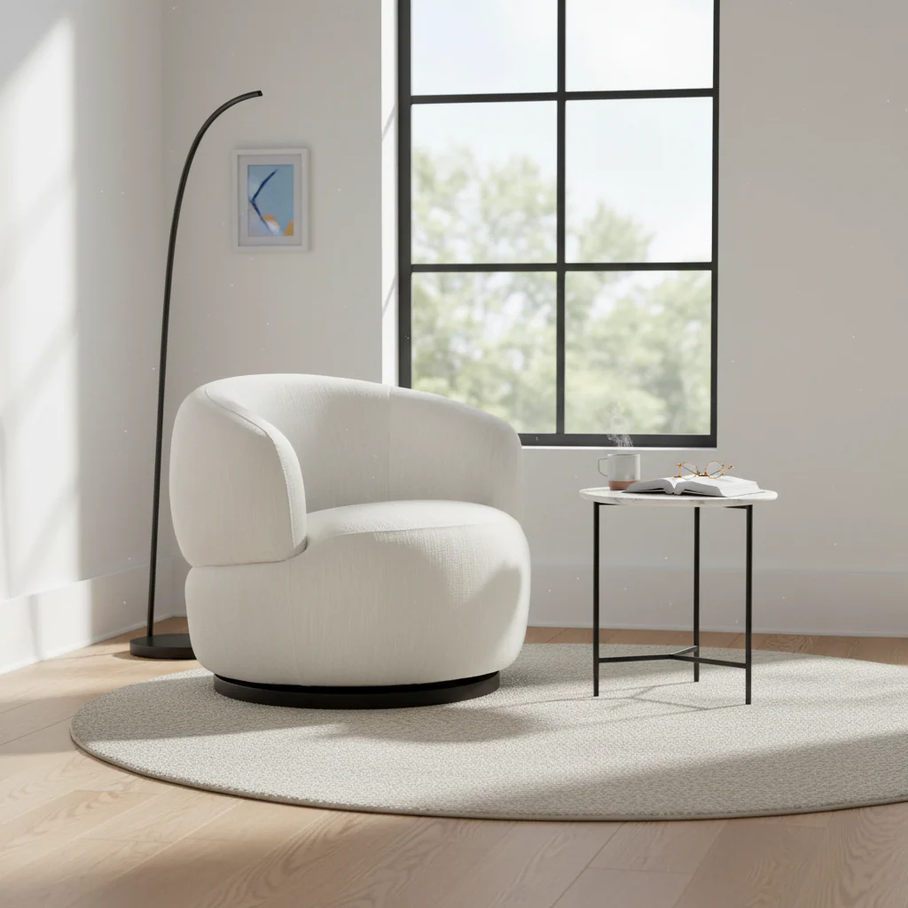 Bordo Textured Cream Curved Swivel Chair - Image 4
