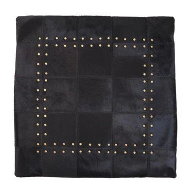 Bosie Safira Black Hair on Leather Patchwork Cushion - Image 5