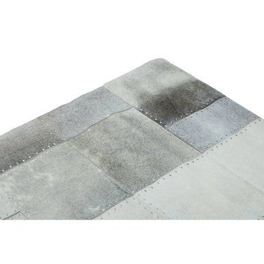 Bosie Safira Large Grey Hair on Leather Patchwork Rug - Image 4