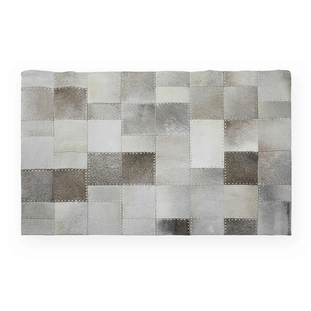 Bosie Safira Small Grey Hair on Leather Patchwork Rug - Image 2