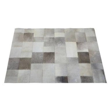 Bosie Safira Small Grey Hair on Leather Patchwork Rug - Image 5