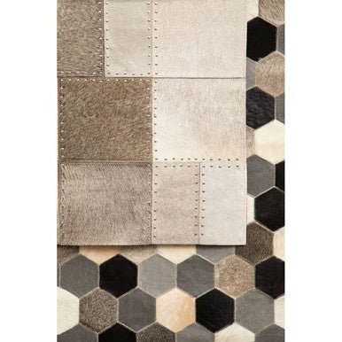 Bosie Safira Small Grey Hair on Leather Patchwork Rug - Image 6