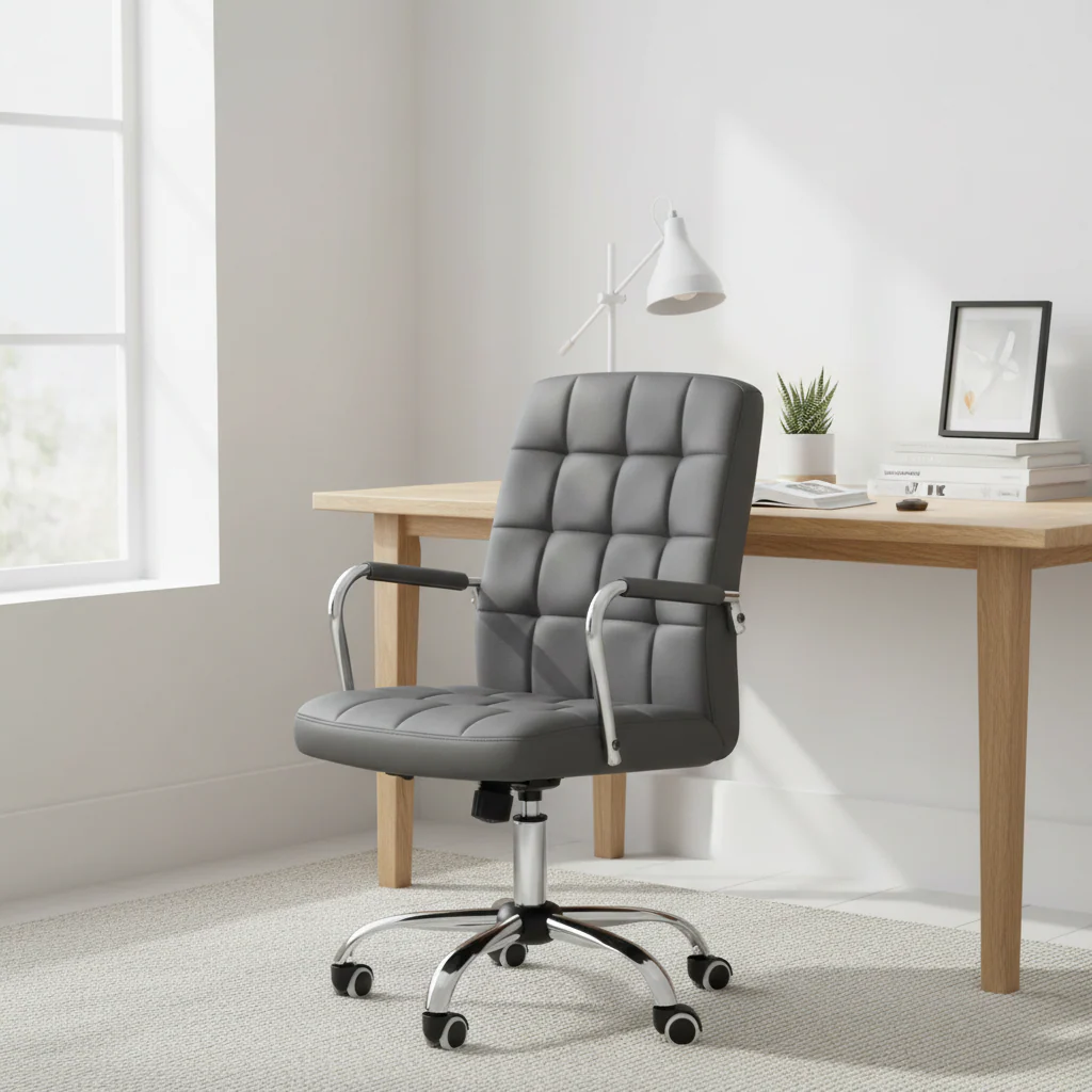 Brent Grey Leather Effect And Chrome Home office Chair - Image 3