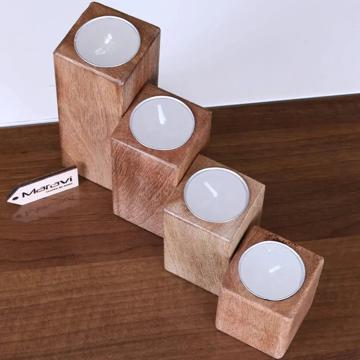 Bure Wooden Tea Light Holders Set of 4 - Image 4